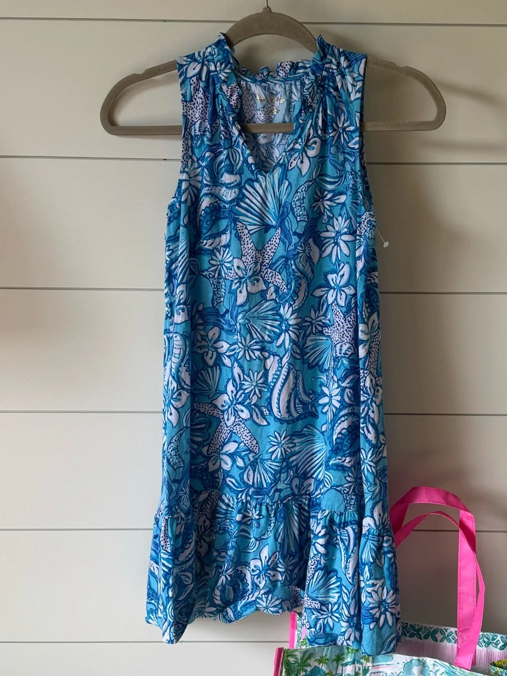Lilly Pulitzer Blue Coastal Seashell Print Sleeveless Dress Girls XL 12-14